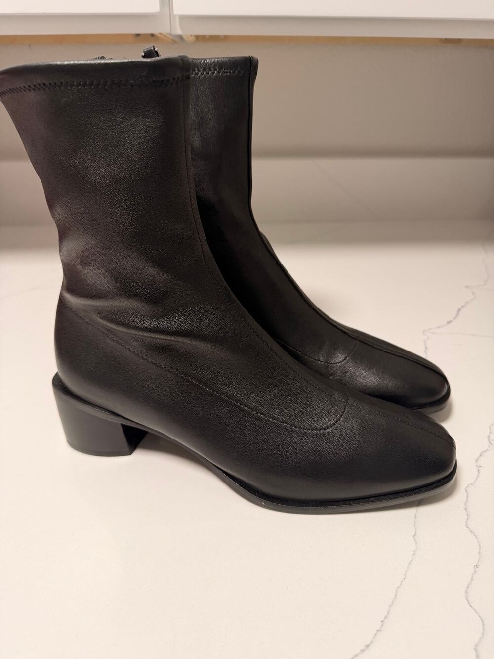 Quince Women’s Black Leather Square Toe Ankle Boots Size 9 NWOB